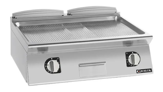 Giorik FRE741TCRXT | 700 Series | 800mm Wide | Ribbed Satin Chrome | Countertop| Electric Frytop