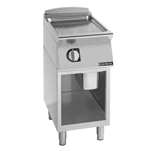 Giorik FRE92GCRXT | 900 Series | 400mm Wide | On Open Base | Ribbed Satin Chrome | Electric Frytop