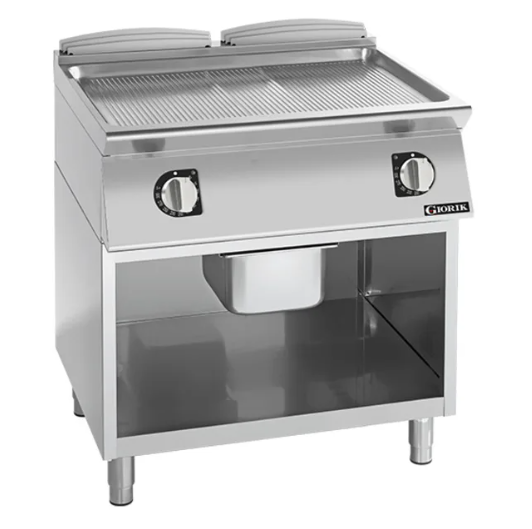 Giorik FRE941GCRXT| 900 Series | 800mm Wide | On Open Base | Ribbed Satin Chrome | Electric Frytop