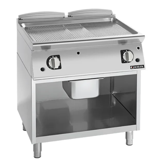 Giorik FRG741GCRXT | 700 Series | 800mm Wide | Ribbed | Ribbed Satin Chrome | On Open Base | Gas Frytop
