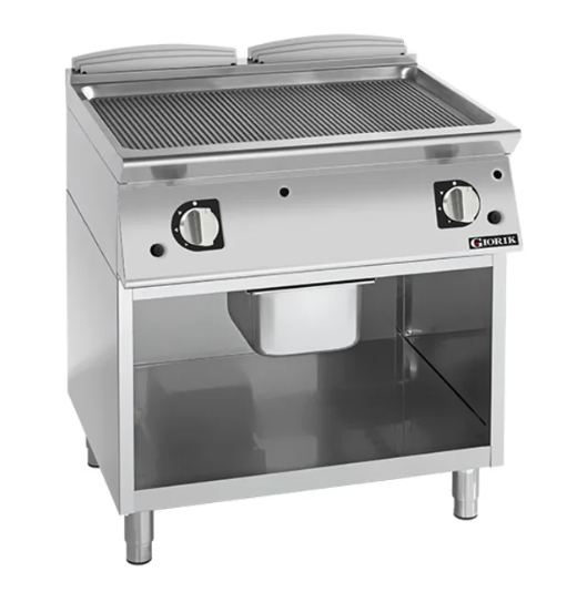 Giorik FRG741GFT | 700 Series | 800mm Wide | Series Ribbed Mild Steel | On Open Base | Gas Frytop
