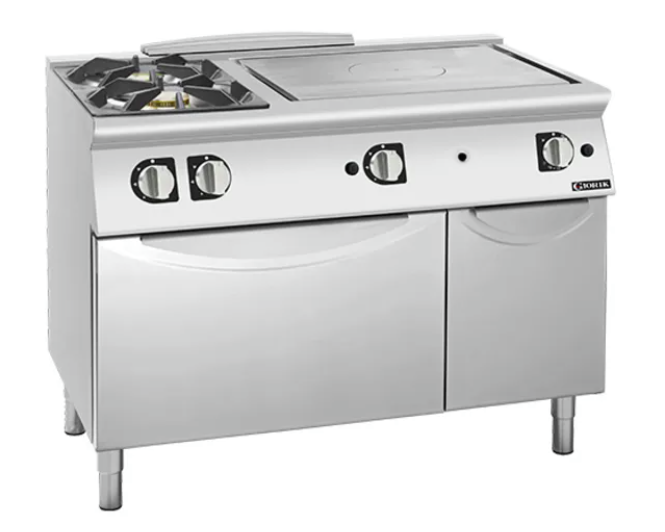 Giorik TG76FTLT | 700 Series |1200mm Wide | Combination Solid Top | and 2 Gas Burner | On Open Base Ranges