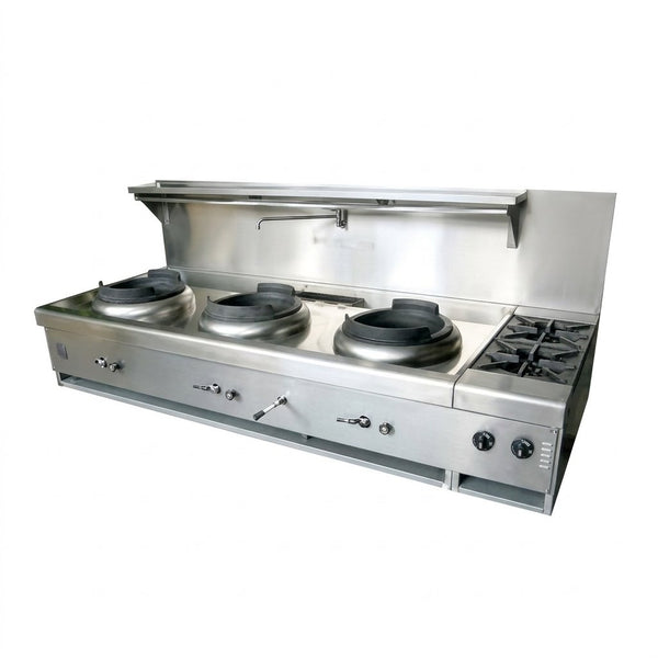Goldstein CWA3B2D/B | 2 Open Burners | Asian Cooking Range | Duck Bill | 3 Woks  Gas
