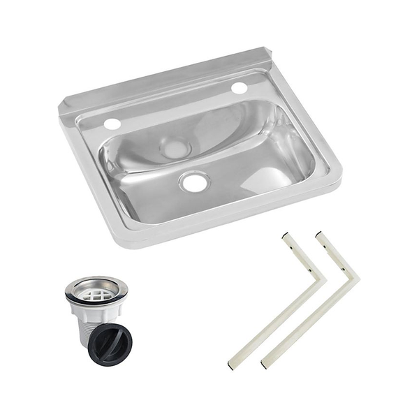 3monkeez HB-KIT-2 Hand Basin, Brackets and Plug and Waste, 304 Grade Stainless Steel - 2 Tap Hole