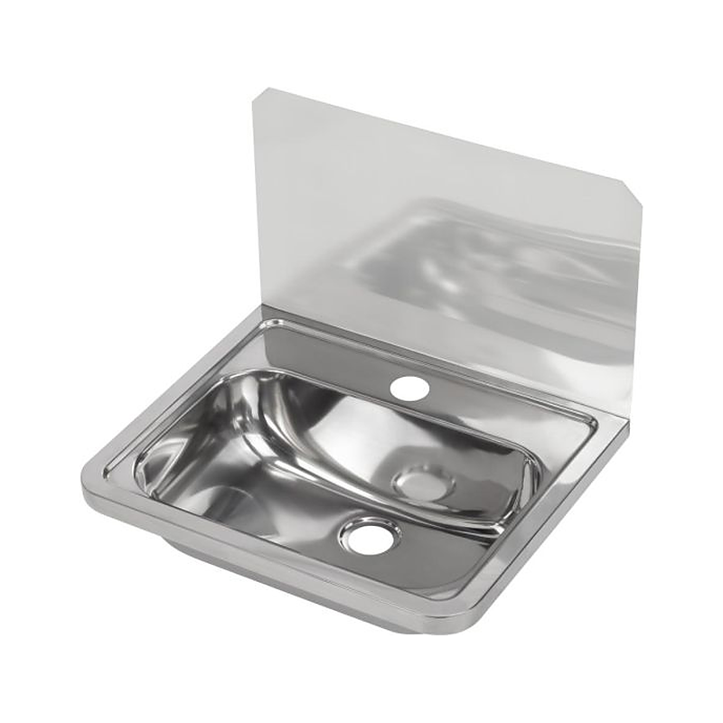 3monkeez HB300SB-1TH-B Hand Basin with 300mmH Splashback and Brackets, 40mm Outlet, 304 Grade Stainless Steel - 1 Tap Hole