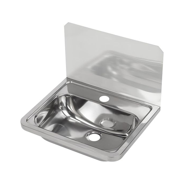 3monkeez HB300SB-1TH-B Hand Basin with 300mmH Splashback and Brackets, 40mm Outlet, 304 Grade Stainless Steel - 1 Tap Hole
