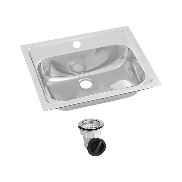 3monkeez HBF01-KIT-1 Inset Hand Basin with Fixing Clips and Seal and Plug and Waste, 40mm Outlet, 304 Grade Stainless Steel - 1 Tap Hole