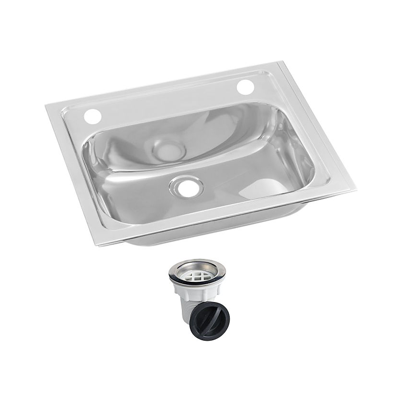 3monkeez HBF01-KIT-2 Inset Hand Basin with Fixing Clips and Seal and Plug and Waste, 40mm Outlet, 304 Grade Stainless Steel - 2 Tap Hole