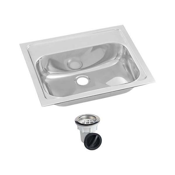3monkeez HBF01-KIT Inset Hand Basin with Fixing Clips and Seal and Plug and Waste, 40mm Outlet, 304 Grade Stainless Steel - No Tap Holes