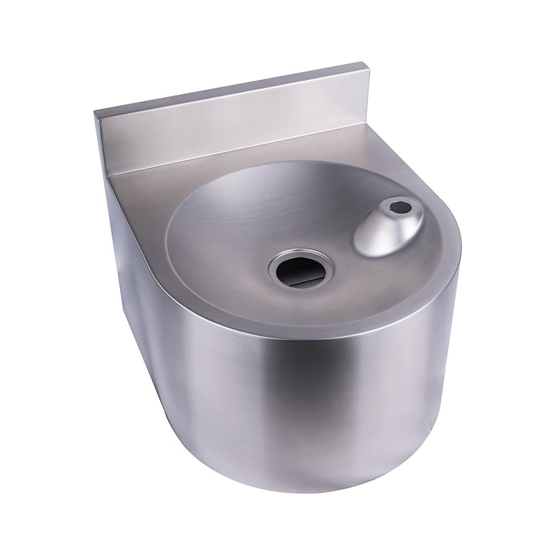 3monkeez HBR-DF Round Wall Basin with Bubbler Landing, 215mmH Shroud and 75mmH Splashback, 40mm Outlet, 304 Grade Stainless Steel
