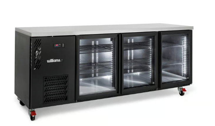 Williams Refrigeration HCM3UGBHC Cameo Mini | Black | 3 Glass Door | Back Bar Fridge | Self-Contained | Refrigerator