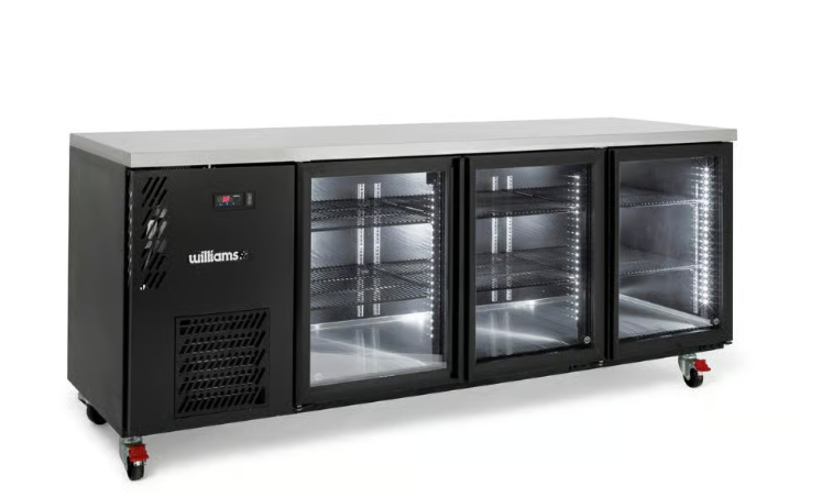 Williams Refrigeration HCM3UGSHC Cameo Mini | Stainless Steel | 3 Glass Door | Back Bar Fridge | Self-Contained | Refrigerator