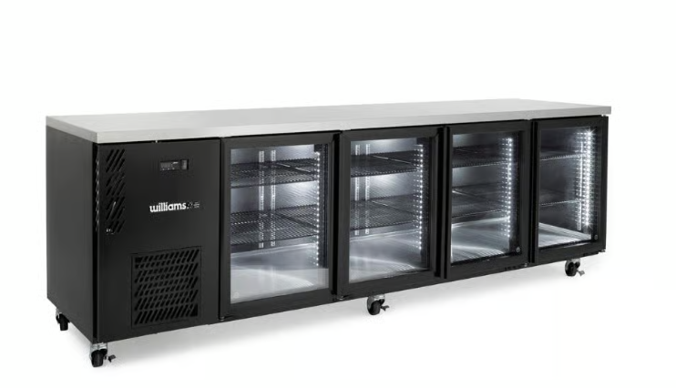 Williams Refrigeration HCM4UGBHC Cameo Mini | Black | 4 Glass Door | Back Bar Fridge | Self-Contained | Refrigerator