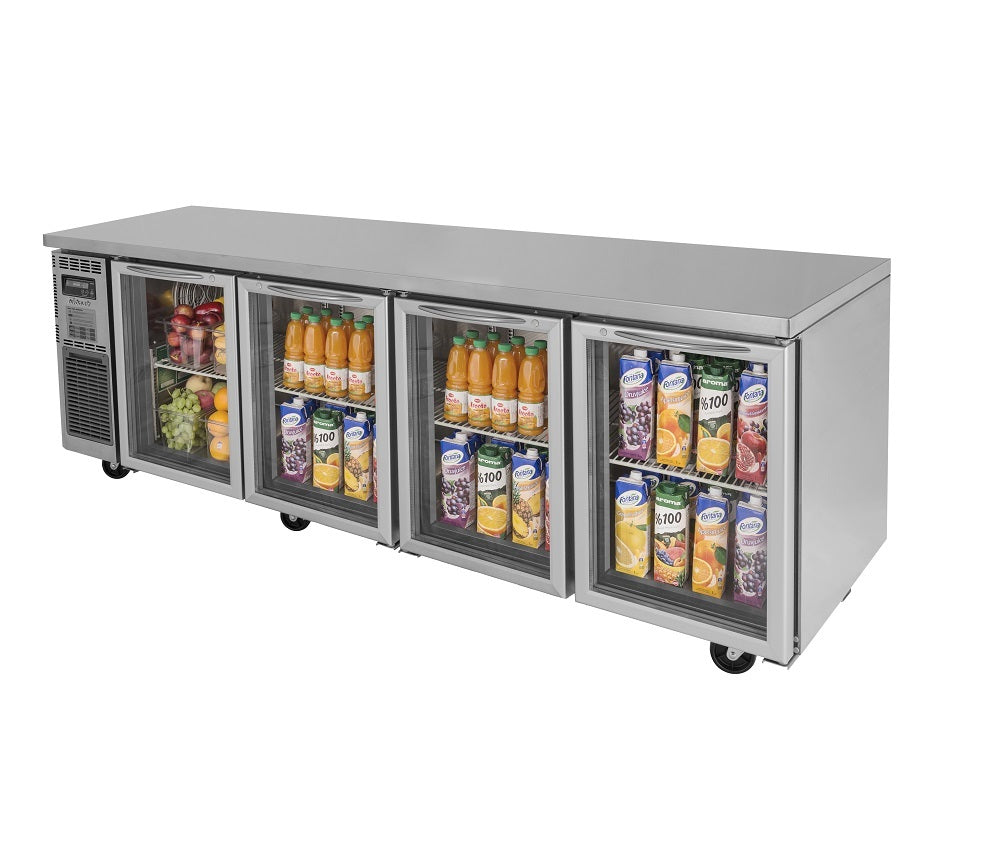 Turbo KGR24-4-N | Glass 4 Door Fridge | 2400mm Wide | 705ℓ | Undercounter Fridge | Glass Door Fridge