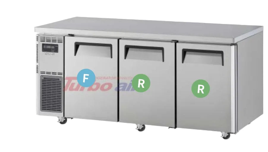 Turbo Air KURF18-3-N | 2 Door Fridge & 1 Door Freezer  | R:151 F:287ℓ | Front Breathing | Undercounter Dual Temp Fridge / Freezer