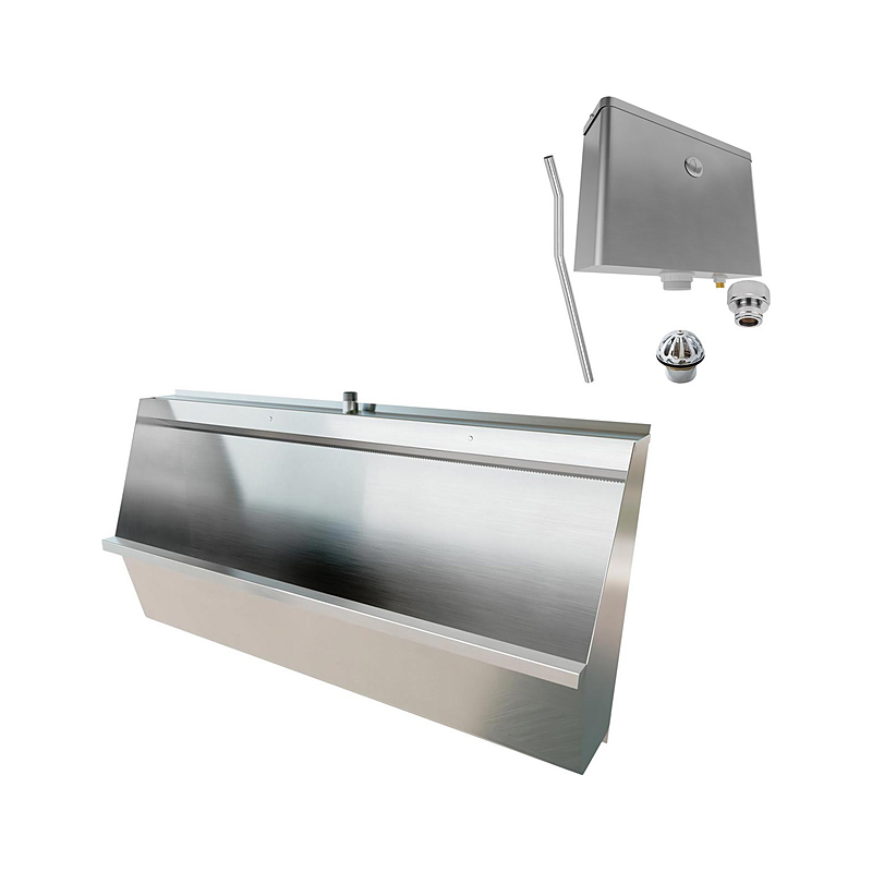 3monkeez M-SWHUR-1200C-FPKIT Stainless Steel Wall Hung Urinal Kit, Includes, M-SWHUR- Wall Hung Urinal, AB-CIS-FP - Front Press Cistern, URNNW-2 - Sparge Adaptor, M-FP600-C - 600mm