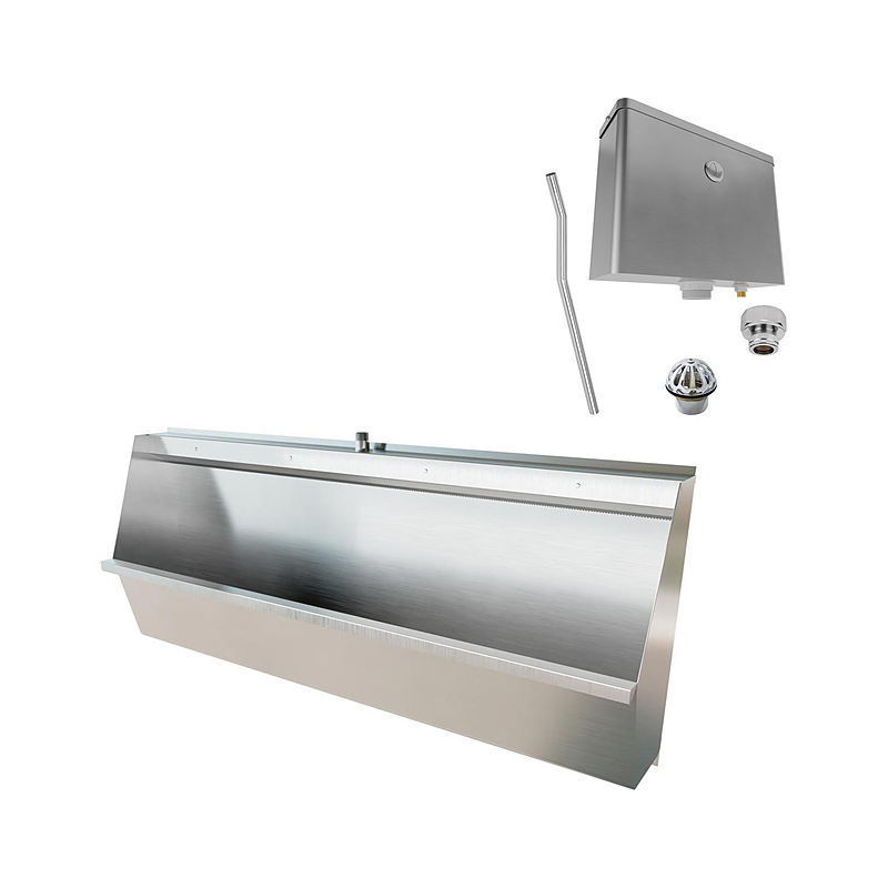 3monkeez M-SWHUR-1500C-FPKIT Stainless Steel Wall Hung Urinal Kit, Includes, M-SWHUR- Wall Hung Urinal, AB-CIS-FP - Front Press Cistern, URNNW-2 - Sparge Adaptor, M-FP600-C - 600mm