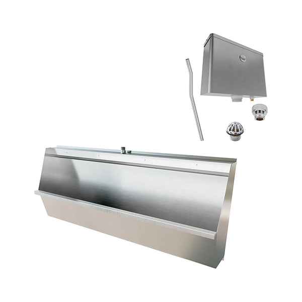 3monkeez M-SWHUR-1500C-FPKIT Stainless Steel Wall Hung Urinal Kit, Includes, M-SWHUR- Wall Hung Urinal, AB-CIS-FP - Front Press Cistern, URNNW-2 - Sparge Adaptor, M-FP600-C - 600mm