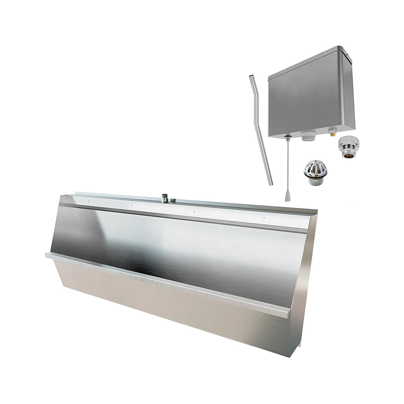 3monkeez M-SWHUR-1500C-PCKIT Stainless Steel Wall Hung Urinal Kit, Includes, M-SWHUR- Wall Hung Urinal, AB-CIS-PC - Pull Chain Cistern, URNNW-2 - Sparge Adaptor, M-FP600-C - 600mm 