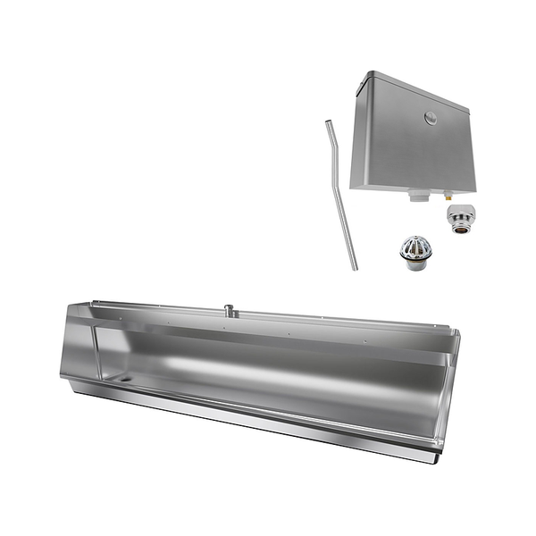 3monkeez M-SWHUR-1800C-FPKIT Stainless Steel Wall Hung Urinal Kit, Includes, M-SWHUR- Wall Hung Urinal, AB-CIS-FP - Front Press Cistern, URNNW-2 - Sparge Adaptor, M-FP600-C - 600mm
