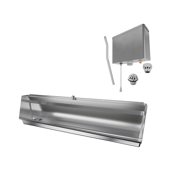 3monkeez M-SWHUR-1800C-PCKIT Stainless Steel Wall Hung Urinal Kit, Includes, M-SWHUR- Wall Hung Urinal, AB-CIS-PC - Pull Chain Cistern, URNNW-2 - Sparge Adaptor, M-FP600-C - 600mm 