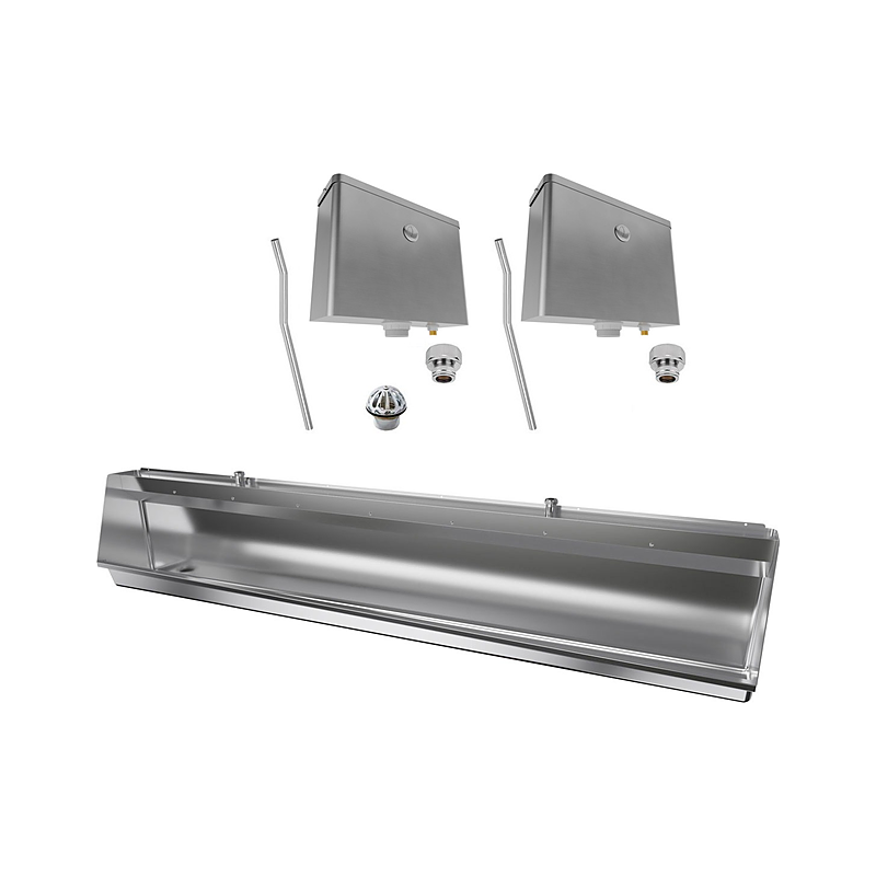 3monkeez M-SWHUR-2400C-FPKIT Stainless Steel Wall Hung Urinal Kit, Including M-SWHUR-2400C - 2400mm Wall Hung Urinal, 2x AB-CIS-FP - Front Press Cistern, 2x URNNW-2 - Sparge Adapto