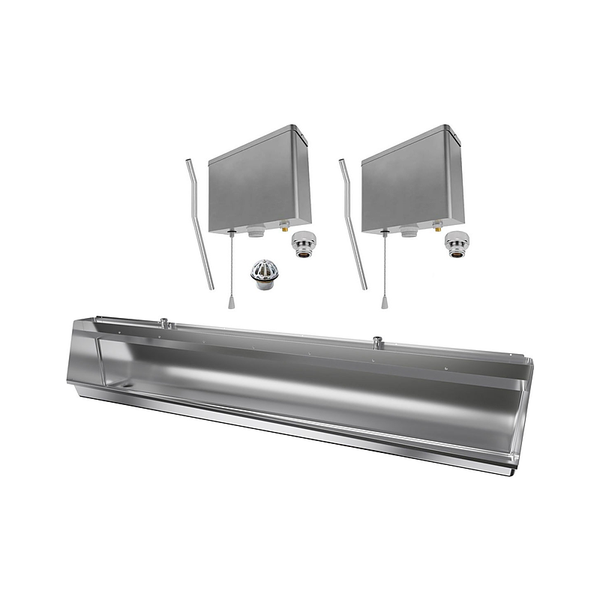 3monkeez M-SWHUR-2400C-PCKIT Stainless Steel Wall Hung Urinal Kit, Including M-SWHUR-2400C - 2400mm Wall Hung Urinal, 2x AB-CIS-PC - Pull Chain Cistern, 2x URNNW-2 - Sparge Adaptor
