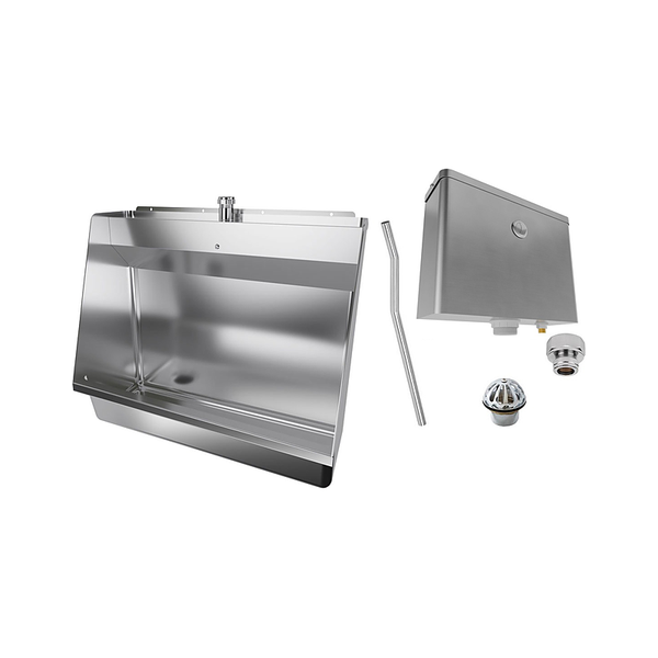 3monkeez M-SWHUR-600C-FPKIT Stainless Steel Wall Hung Urinal Kit, Includes, M-SWHUR- Wall Hung Urinal, AB-CIS-FP - Front Press Cistern, URNNW-2 - Sparge Adaptor, M-FP600-C - 600mm 