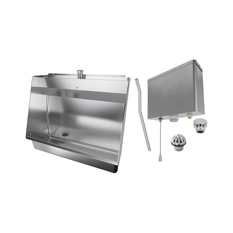 3monkeez M-SWHUR-600C-PCKIT Stainless Steel Wall Hung Urinal Kit, Includes, M-SWHUR- Wall Hung Urinal, AB-CIS-PC - Pull Chain Cistern, URNNW-2 - Sparge Adaptor, M-FP600-C - 600mm O