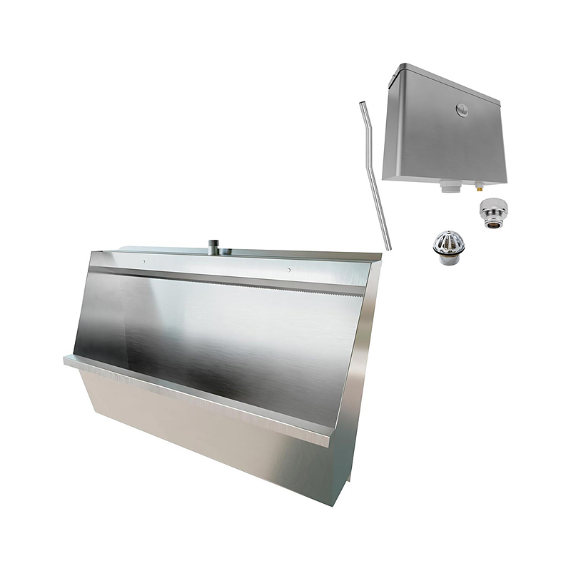 3monkeez M-SWHUR-900C-FPKIT Stainless Steel Wall Hung Urinal Kit, Includes, M-SWHUR- Wall Hung Urinal, AB-CIS-FP - Front Press Cistern, URNNW-2 - Sparge Adaptor, M-FP600-C - 600mm 