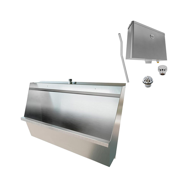 3monkeez M-SWHUR-900C-FPKIT Stainless Steel Wall Hung Urinal Kit, Includes, M-SWHUR- Wall Hung Urinal, AB-CIS-FP - Front Press Cistern, URNNW-2 - Sparge Adaptor, M-FP600-C - 600mm 