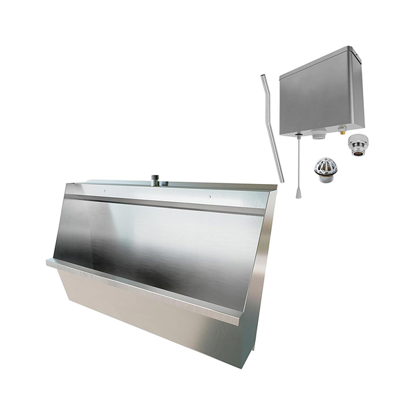 3monkeez M-SWHUR-900C-PCKIT Stainless Steel Wall Hung Urinal Kit, Includes, M-SWHUR- Wall Hung Urinal, AB-CIS-PC - Pull Chain Cistern, URNNW-2 - Sparge Adaptor, M-FP600-C - 600mm O
