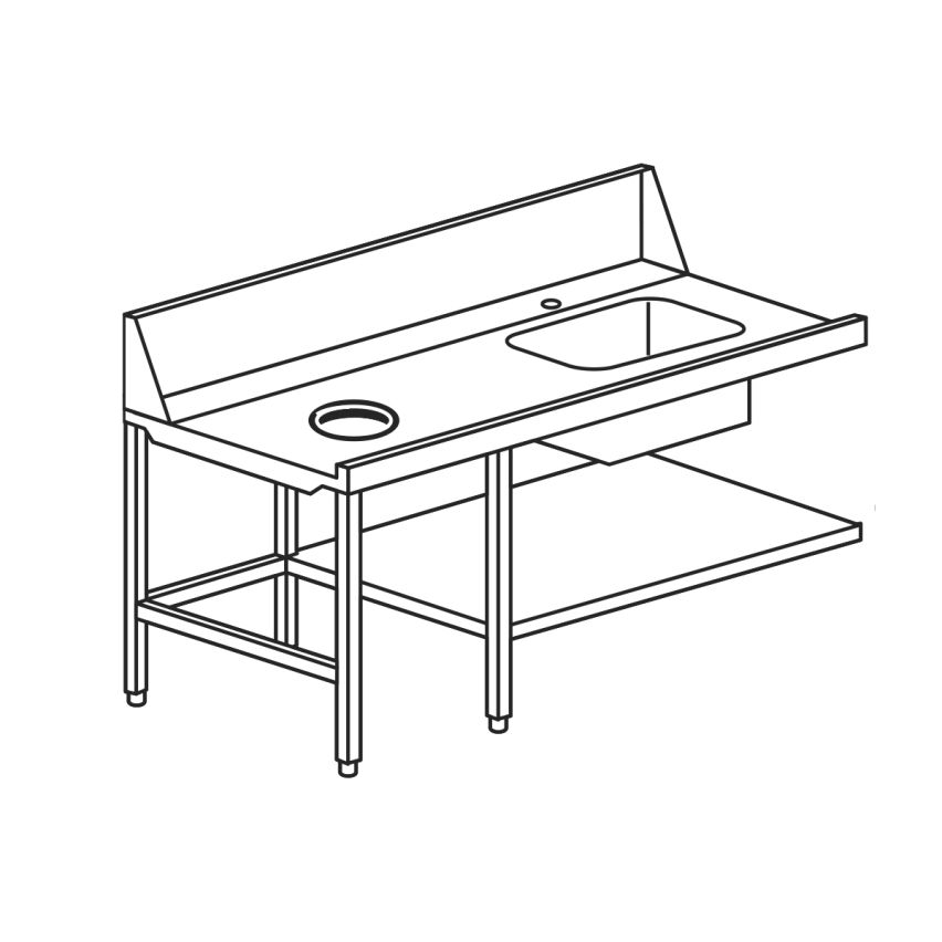 Mach TEVS/918SX | Wet 1800mm L/H Inlet Pre-wash Single Sink Bench with Scraping Hole
