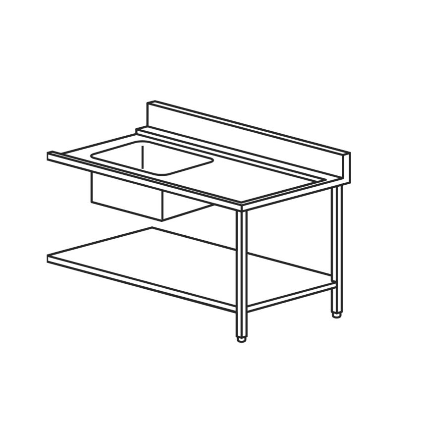 Mach TLV/9131DX | Wet 1300mm R/H Inlet Pre-wash Single Sink Bench with Undershelf and Rear Splashback Suited for HT504