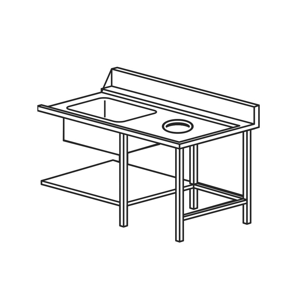 Mach TLV/9132SX | Wet 1300mm L/H Inlet Pre-wash Single Sink Bench with Scraping Hole, Undershelf and Rear Splashback Suited for HT504