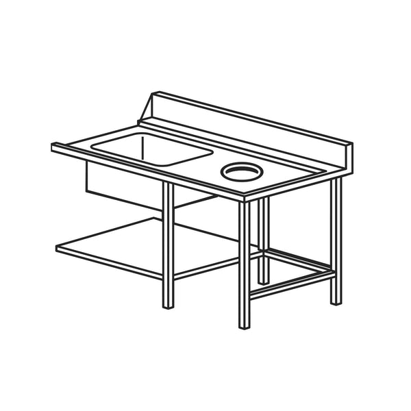 Mach TLV/9132SX | Wet 1300mm L/H Inlet Pre-wash Single Sink Bench with Scraping Hole, Undershelf and Rear Splashback Suited for HT504
