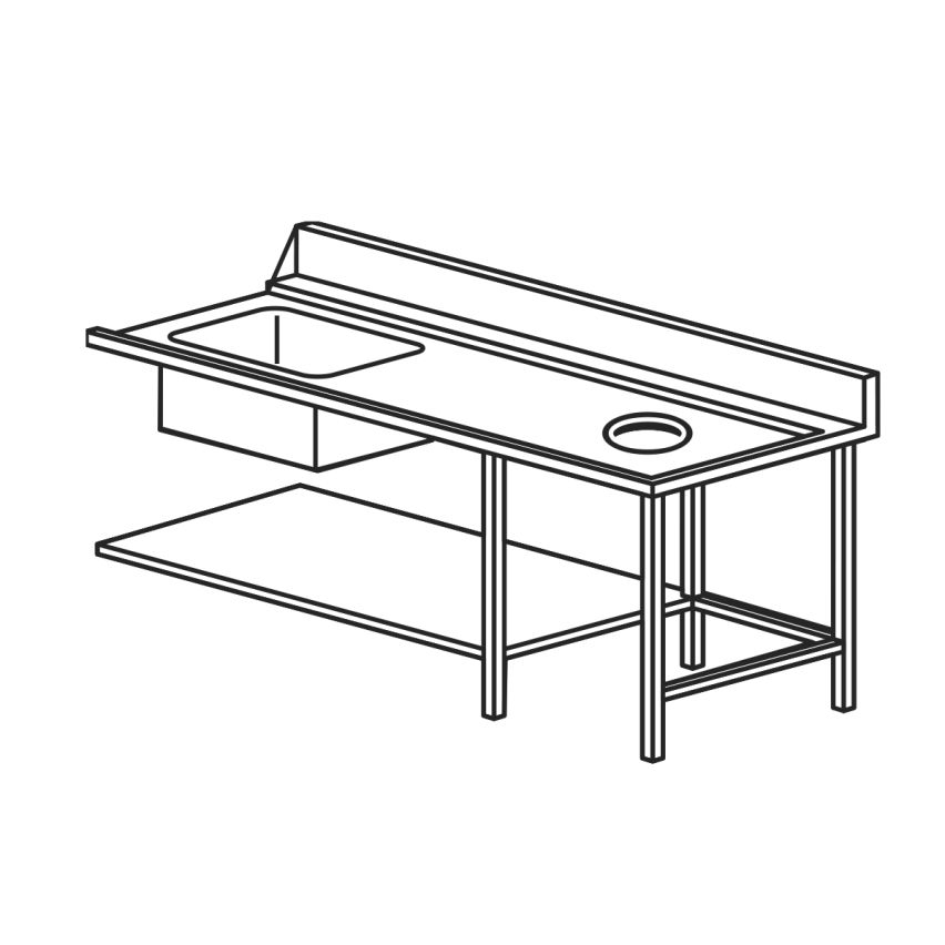 Mach TLV/9181SX | Wet 1800mm L/H Inlet Pre-wash Single Sink Bench with Scraping Hole, Undershelf and Rear Splashback Suited for HT504