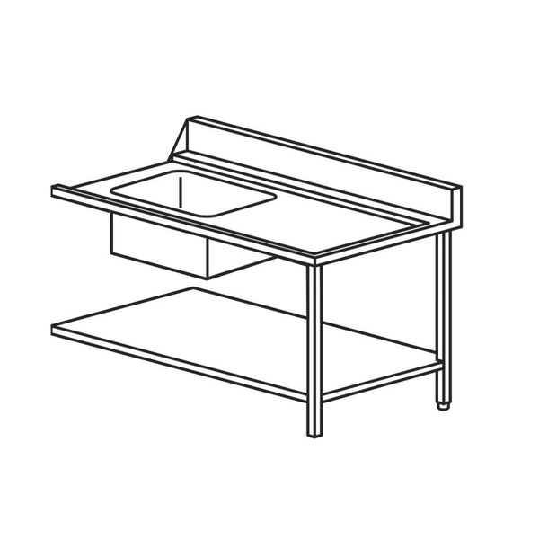 Mach TLV/96131DX | Wet 1300mm R/H Inlet Pre-wash Single Sink Bench with Undershelf and Rear Splashback Suited for HT635