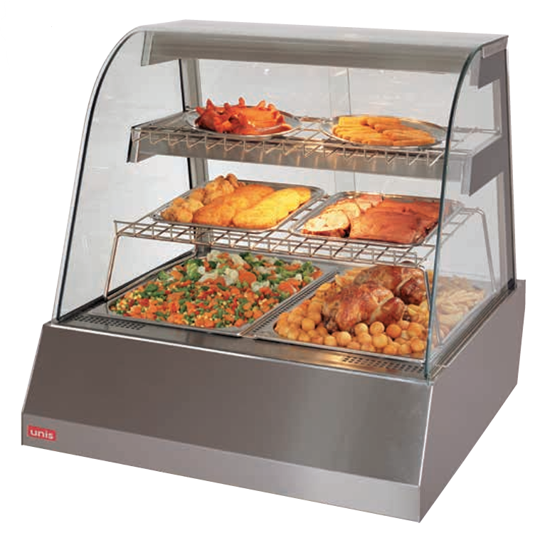 Meris UNE-SQGLASS-KEN3THHIGH |Kentucky Hot Food | Square 3 Tray | Display Cabinet | Commercial Food Display