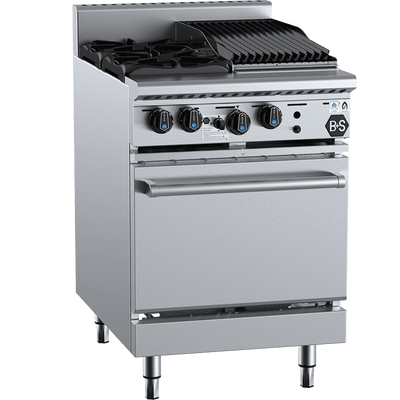B+S Black Series OV-SB2-CBR3 Combination Oven with Two Open Burners & 300mm Char Broiler