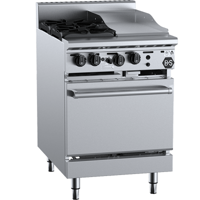 B+S Black Series OV-SB2-GRP3 Combination Oven with Two Open Burners & 300mm Grill Plate