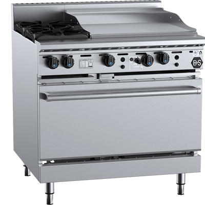 B+S Black Series OV-SB2-GRP6 Combination Oven with Two Open Burners & 600mm Grill plate