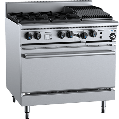 B+S Black Series OV-SB4-CBR3 Combination Oven with Four Open Burners & 300mm Char Broiler