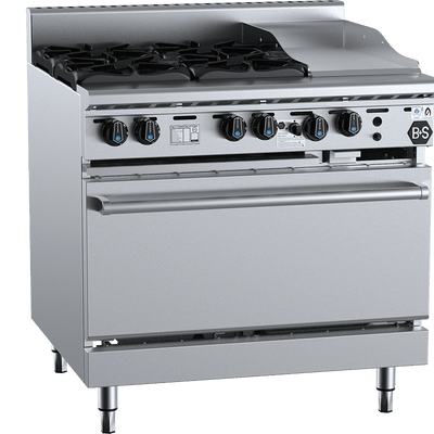 B+S Black Series OV-SB4-GRP3 Combination Oven with Four Open Burners & 300mm Grill Plate