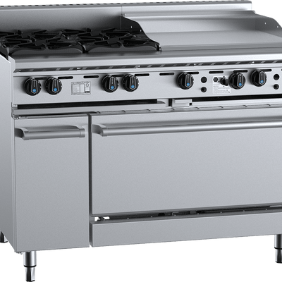 B+S Black Series OV-SB4-GRP6 Combination Oven with Four Open Burners & 600mm Grill Plate