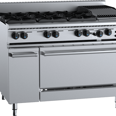 B+S Black Series OV-SB6-CBR3 Combination Oven with Six Open Burners & 300mm Char Broiler