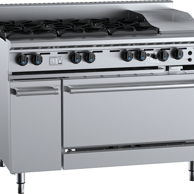 B+S Black Series OV-SB6-GRP3 Combination Oven with Six Open Burners & 300mm Grill Plate