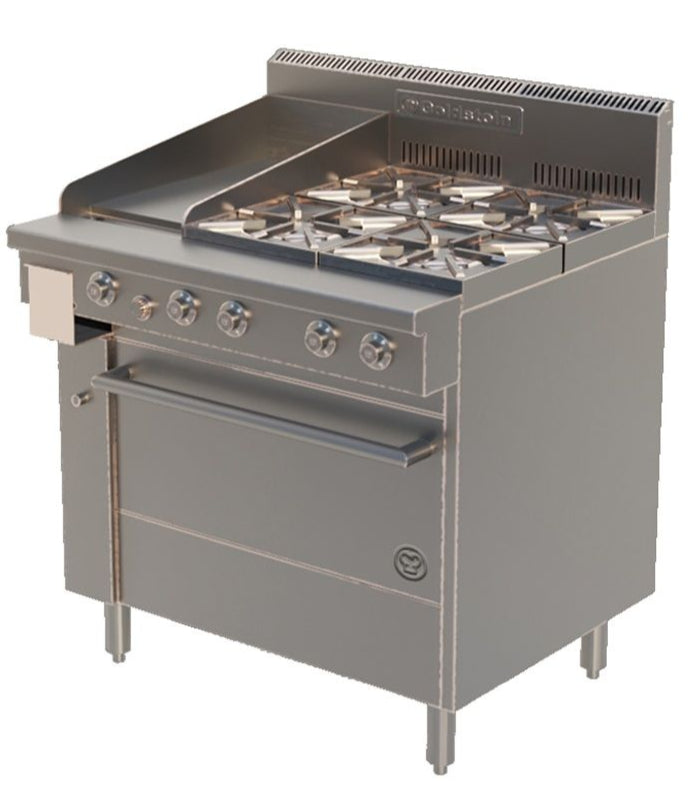 Goldstein PF12G428EFF-X 4 Burner & Griddle with Fan Forced Electric Static Oven
