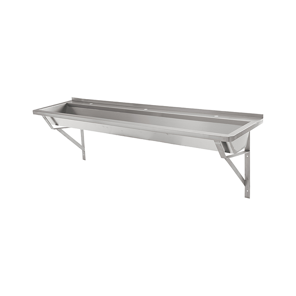 3monkeez PT-7-900 Wallsend Pattern Trough with Wall Brackets, 50mm Centre O/L, Outside Radius Corners, 304 Grade Stainless Steel - 900mmL