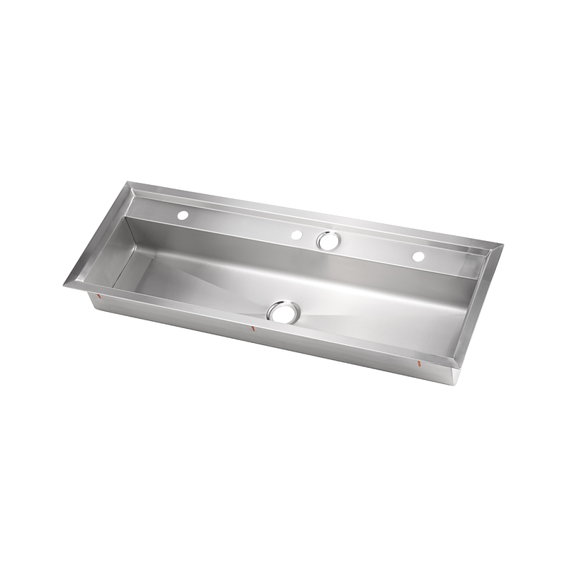 3monkeez PT-8-1500 Practical Activities Trough, Flush mount with Overflow Hole, 50mm Centre Outlet, 304 Grade Stainless Steel - 1500mmL